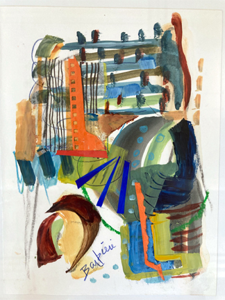 Down Town. Acrylic and collage. 16”h by 12”w. Framed. $250.