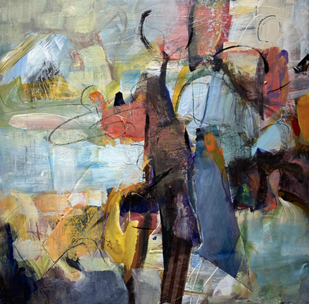 Wet Highway. Acrylic and collage on board, 20