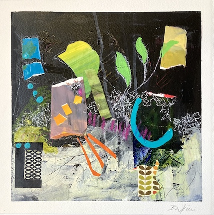 Desert Nights 1. Acrylic and collage. 18”h by 18”w. $695.