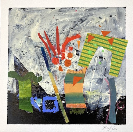 Desert Nights 2. Acrylic and collage. 18”h by 18”w. $695.