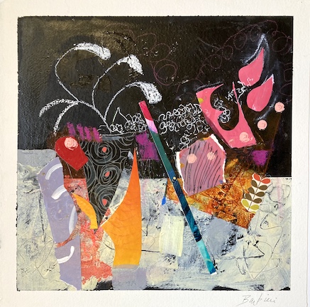Desert Nights 3. Acrylic and collage. 18”h by 18”w. $695.
