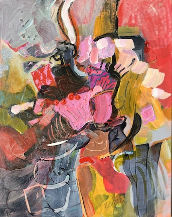 It's A Red Day. Acrylic and collage on canvas. 20”h by 16”w. $495.